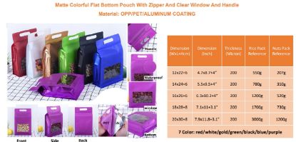 Picture of Matte Colorful Flat Bottom Pouch With Zipper And Clear Window And Handle