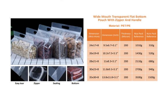 Picture of Wide Mouth Transparent Flat Bottom Pouch With Zipper And Handle