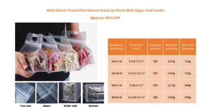 Picture of Wide Mouth Frosted Flat Bottom Stand Up Pouch With Zipper And Handle