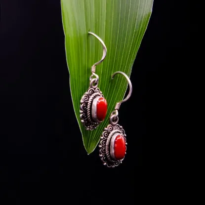 Picture of Pure Silver Earring With Natural Coral/Women/5.4 Gram