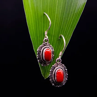 Picture of Pure Silver Earring With Natural Coral/Women/5.4 Gram