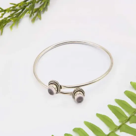 Picture of Pure Silver Bracelet With Natural Rose Quartz/Women/10.5 Gram