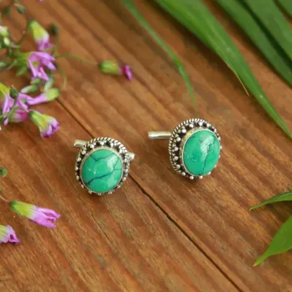 Picture of Pure Silver Cufflinks With Natural Aquamarine For Men / 10.6 Gram