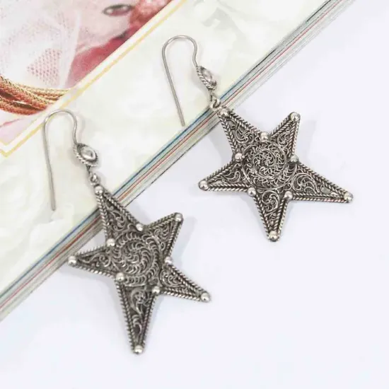 Picture of Pure silver star filigree earring/5.6gram