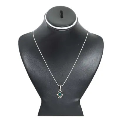 Picture of Pure Silver Necklace With Natural Green Onyx Unisex / 7 Gram