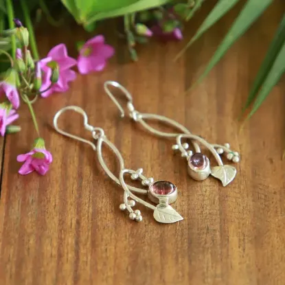 Picture of Pure Silver Earring With Natural Tourmaline For Women/ 5.5 Gram