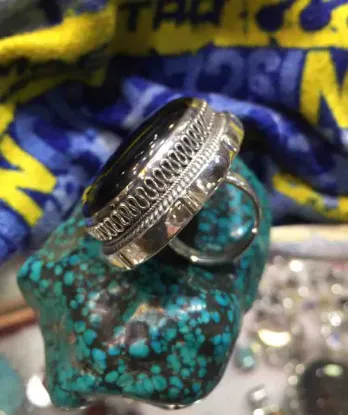Picture of Pure Silver Big Ring With Natural Onyx/ 45.2 gram
