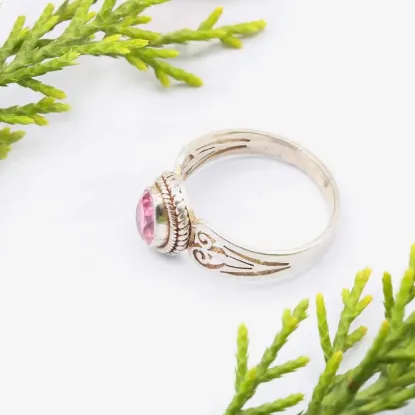 Picture of Pure Silver Ring With Pink Zircon/ Women/ 3 Gram