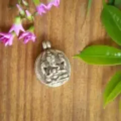 Picture of Pure Silver Ghau( Box )Pendant With Ganesh Carved By Hand For Men / 8.3 Gram