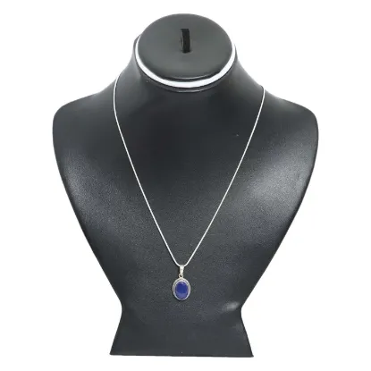 Picture of Pure Silver Necklace With Natural Lapis Lazuli Unisex / 13 Gram