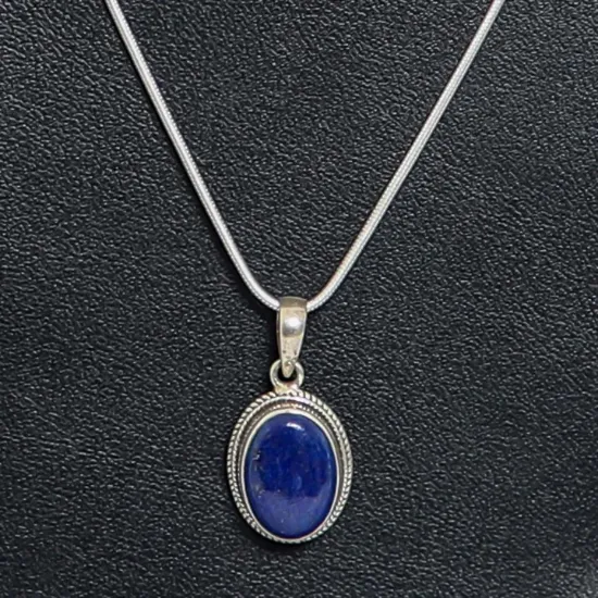 Picture of Pure Silver Necklace With Natural Lapis Lazuli Unisex / 13 Gram