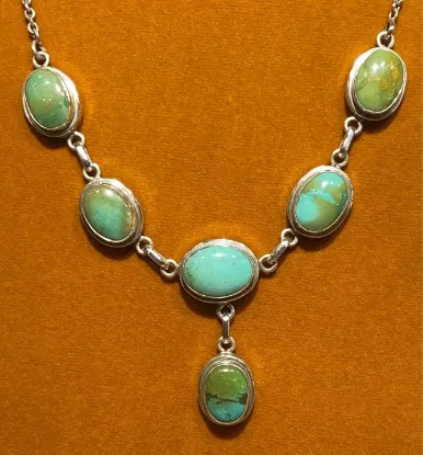Picture of Pure Silver Necklace With Natural Old Turquoise/Women/31.5 Gram