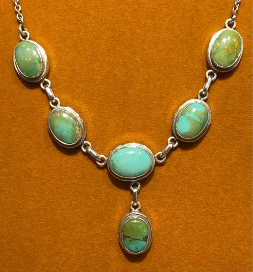 Picture of Pure Silver Necklace With Natural Old Turquoise/Women/31.5 Gram