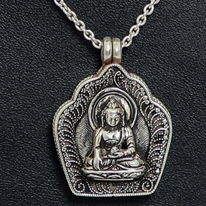 Picture of Pure Silver Necklace Set With Buddha Crafted / 26 Gram