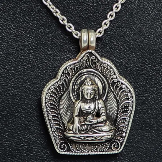 Picture of Pure Silver Necklace Set With Buddha Crafted / 26 Gram