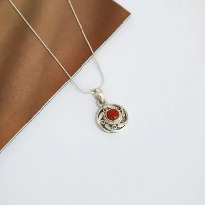 Picture of Coral(Muga) Pure Silver Necklace Pendant - Unisex