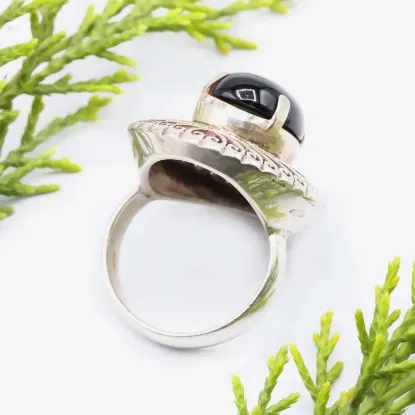 Picture of Pure Silver Ring With Natural Black Onyx/Women/11.6 Gram