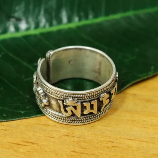 Picture of Pure Silver Vajra Mantra Design Ring For Women-8.36G