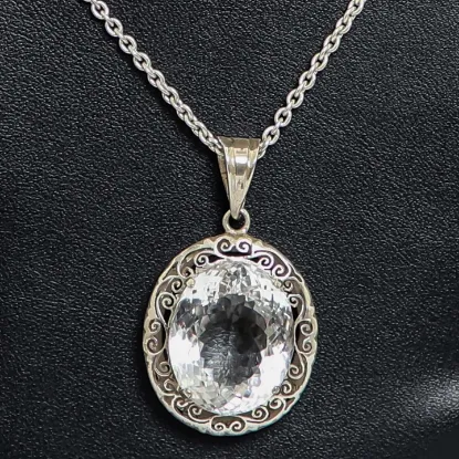 Picture of Pure Silver Necklace With Natural Mountain Crystal Unisex / 24 Gram