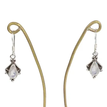 Picture of Pure Silver Earring With Natural Rainbow Moonstone/Women/3.5Gram
