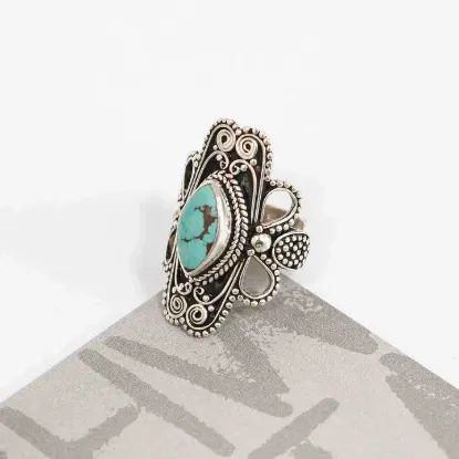 Picture of Pure Silver Women Ring With Natural Turquoise/9 gram