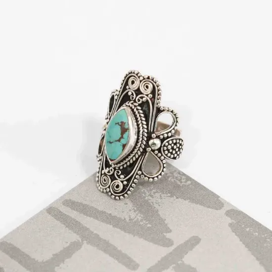 Picture of Pure Silver Women Ring With Natural Turquoise/9 gram
