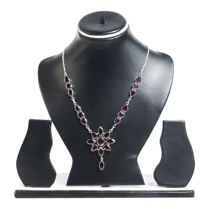 Picture of Pure Silver Necklace With Natural Amethyst/Garnet/Women/37.5 Gram