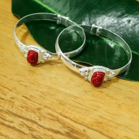 Picture of Set Of 2 Silver Solid Ganesh Design Bangle For Men - 26.27G