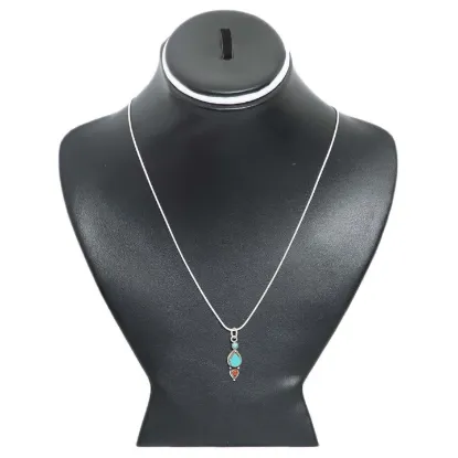 Picture of Pure Silver Necklace With natural Turquoise/Coral/Unisex
