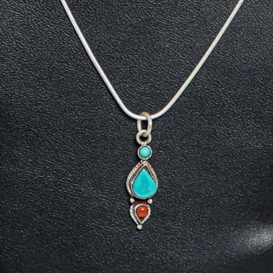Picture of Pure Silver Necklace With natural Turquoise/Coral/Unisex