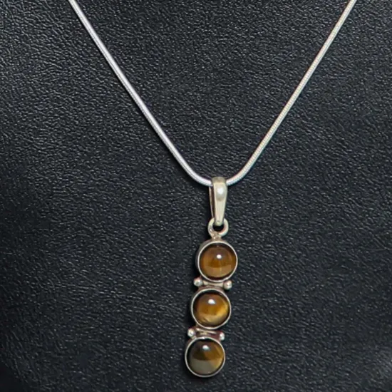 Picture of Pure Silver Necklace With Natural Tiger Eye Unisex / 7.3 Gram