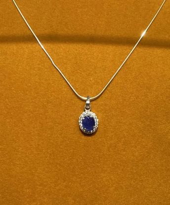Picture of Pure Silver Necklace With Natural Blue Sapphire With Zircon/Women//4.8 Gram