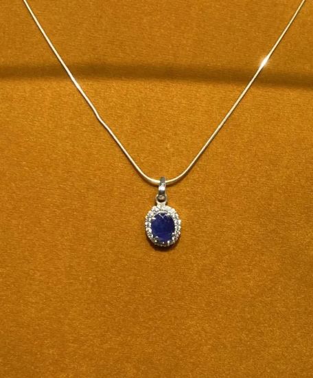 Picture of Pure Silver Necklace With Natural Blue Sapphire With Zircon/Women//4.8 Gram