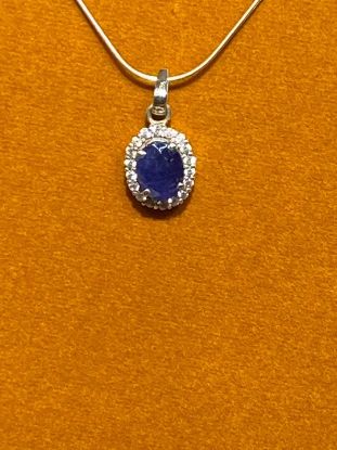 Picture of Pure Silver Necklace With Natural Blue Sapphire With Zircon/Women//4.8 Gram