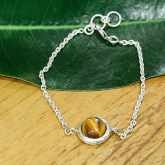 Picture of Yellow Tiger Eye Stoned Pure Silver Bracelet For Women - 7G
