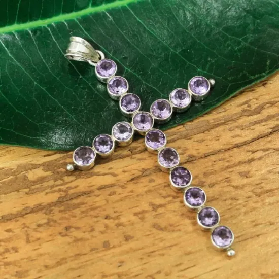 Picture of Purple Amethyst Stone Pure Silver Pendant For Women - 7.2 G