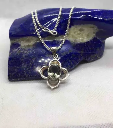 Picture of Pure Silver Necklace With Natural Green Amethyst/17.7 Gram