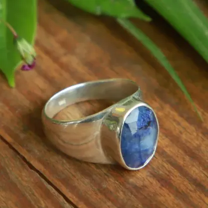 Picture of Pure Silver Natural Blue Sapphire Ring For Men / 6.2 Gram