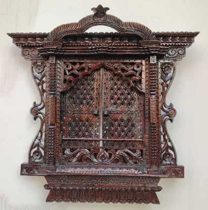 Picture of Large Size Ankhi Jhyal/Wooden Traditional Handcrafted Window/Ankhijhyal/Wall Decor/ Wall Hanging/ Handmade- 22 Inch by 21 Inch