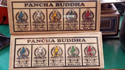Picture of Pancha Buddha Tea, Ilam Tea, Green Tea, Lemon Tea, Masala Tea and Milk Tea, Product of Nepal, Lokta Paper Box