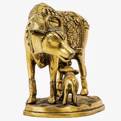 Picture of Saru Handicraft / Cow & Calf Statue / Metal Cow Statue