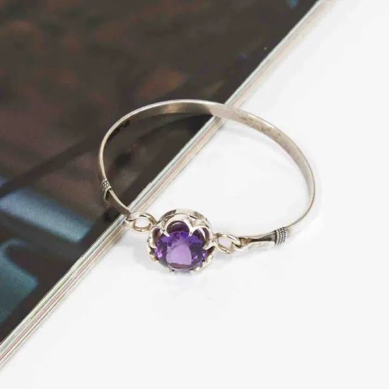 Picture of Pure silver bracelet with natural Amethyst/21.6gm