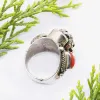 Picture of Pure Silver Bajra Design Ring With Natural Coral /Unisex/11.4 Gram