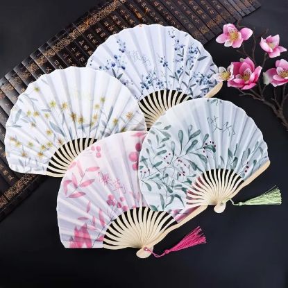 Picture of Japanese Style Summer Bamboo Craft Gift Home Decoration Handicrafts Photography Prop Folding Fan Hand Fan Dance Fan