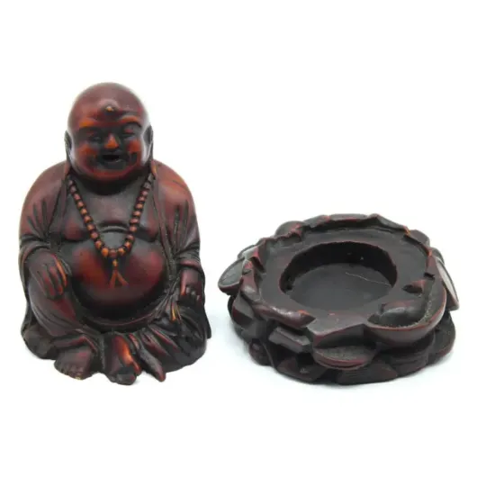 Picture of Maroon Laughing Buddha Statue/Black Floral Design Ash Tray Combo