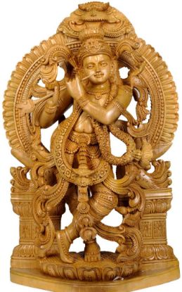 Picture of Wood carving sculptures krishna