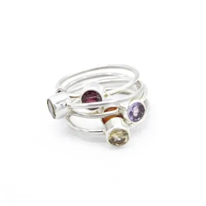 Picture of Unisex Multicolor Silver 5 Stage Garnet, Peridot, Amethyst, Cornelian, Citrine Stone Handcraft Ring Comes With Lokta Paper Box