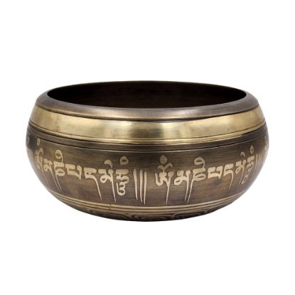 Picture of Nepali High Quality Seven Metal Bronze Singing Bowl, Green Tara Carved