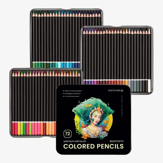 Picture of Sketcher Artists' Soft Core Color Pencils Set Of 72 Vibrant Shades, In Elegant Tin Box | Soft Core Colored Pencils