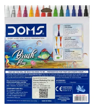 Picture of Doms Brush Pens 14 Shades || 12 Brush Pens + 1 Metalic Silver + 1 Blender Brush Pen